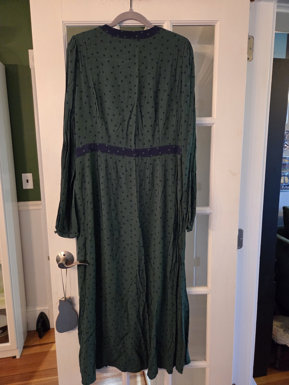 Boden Green Midi Dress with Navy Trim - Size 14R - Picture 4 of 9